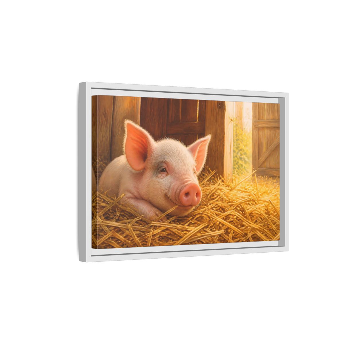 Side Mockup 4. Piglet Farm Animals shown as framed canvas print