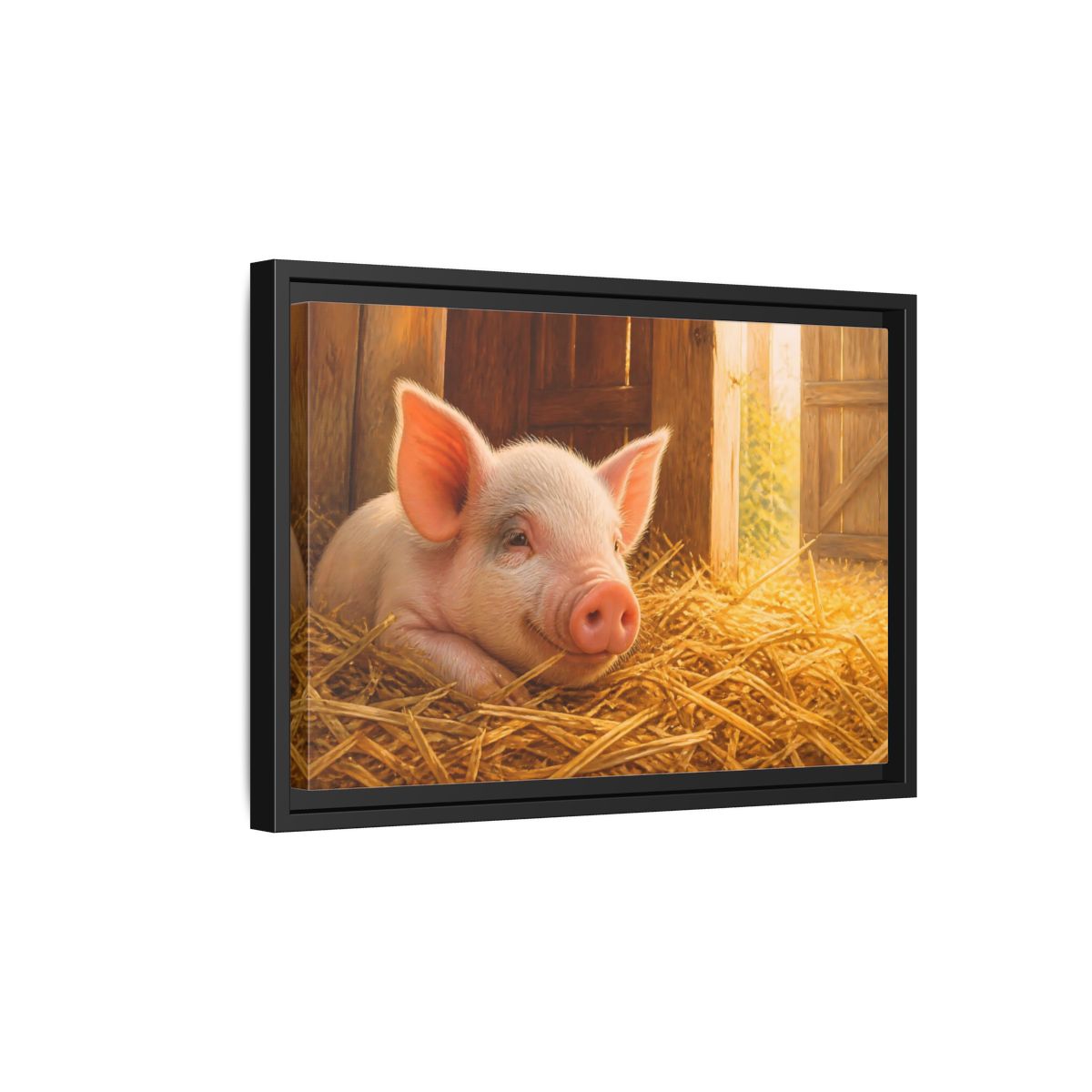 Side Mockup 6. Piglet Farm Animals shown as framed canvas print