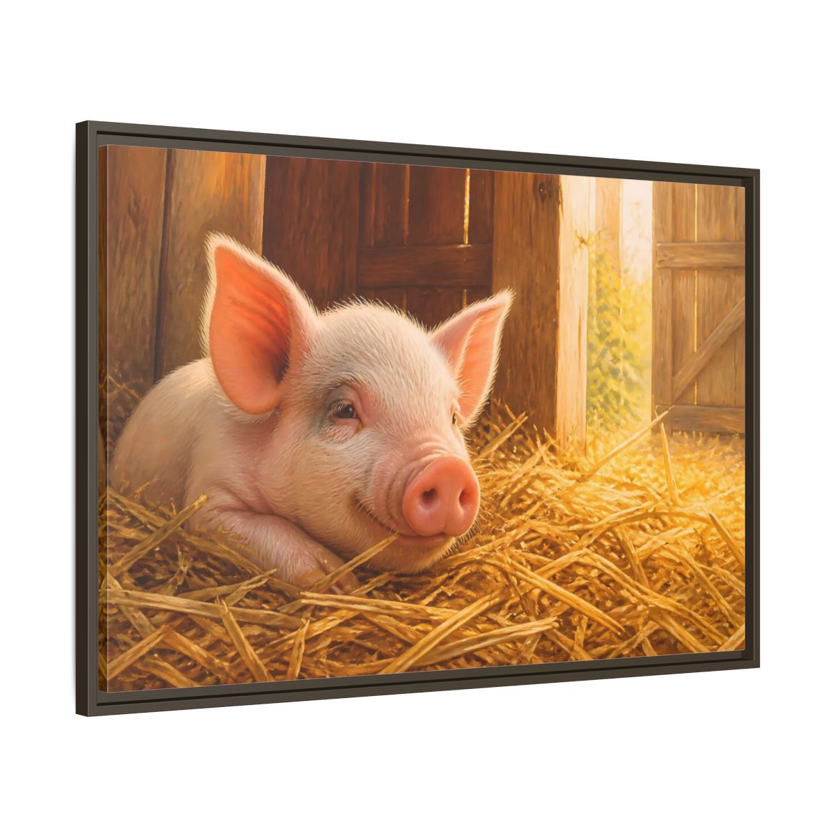 Main Mockup. Piglet Farm Animals shown as framed canvas print
