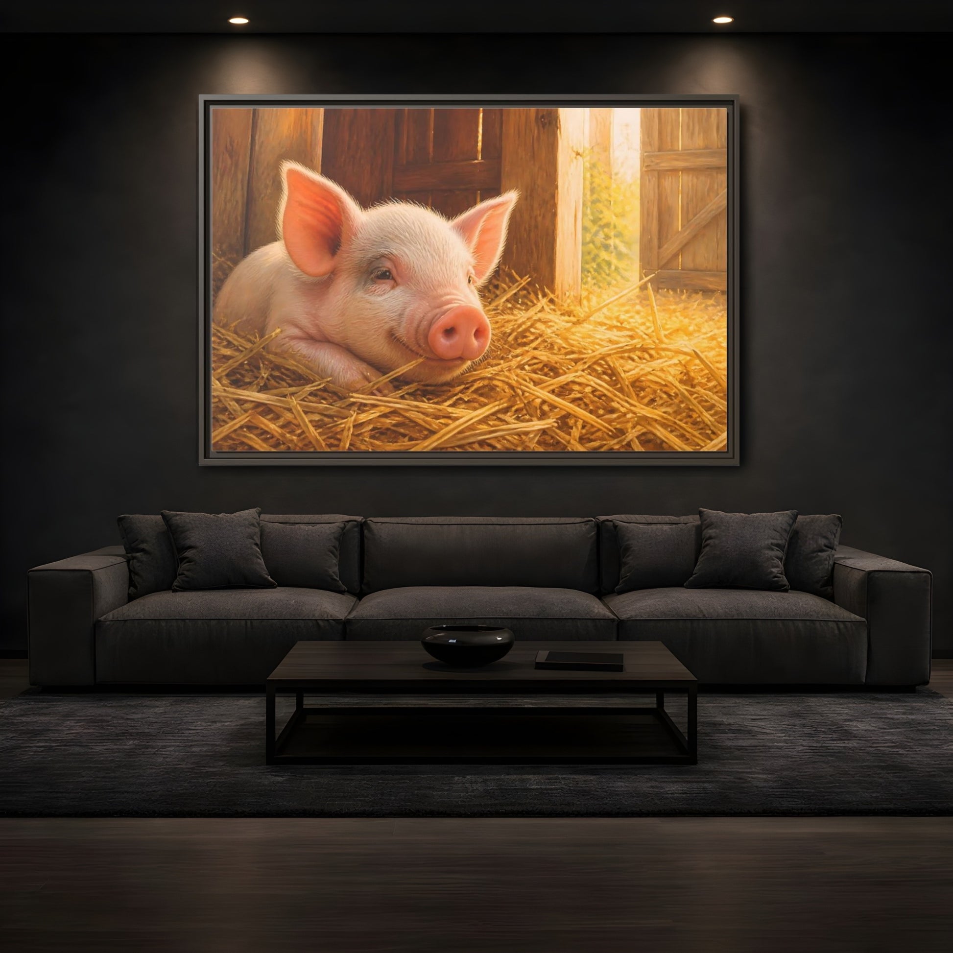 Mockup 3. Piglet Farm Animals shown as framed canvas print
