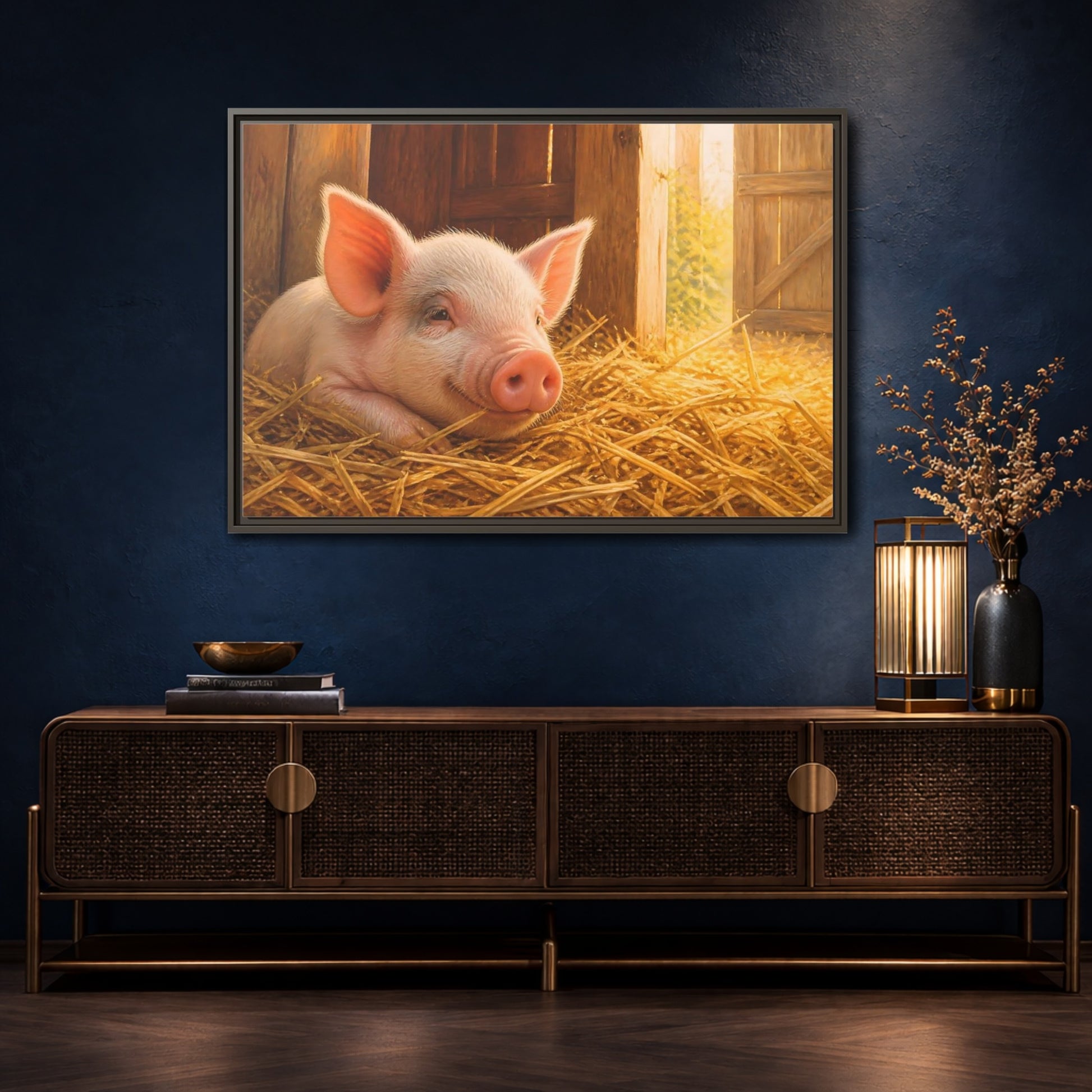 Mockup 4. Piglet Farm Animals shown as framed canvas print