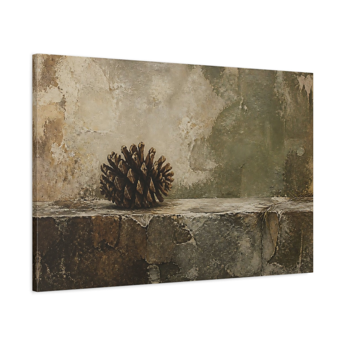Main Mockup. Pine Cone On Weathered Ledge shown as canvas print