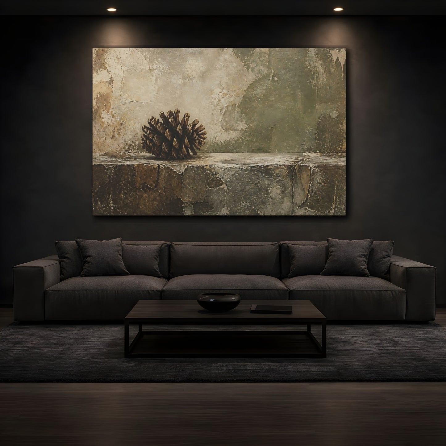 Mockup 3. Pine Cone On Weathered Ledge shown as canvas print