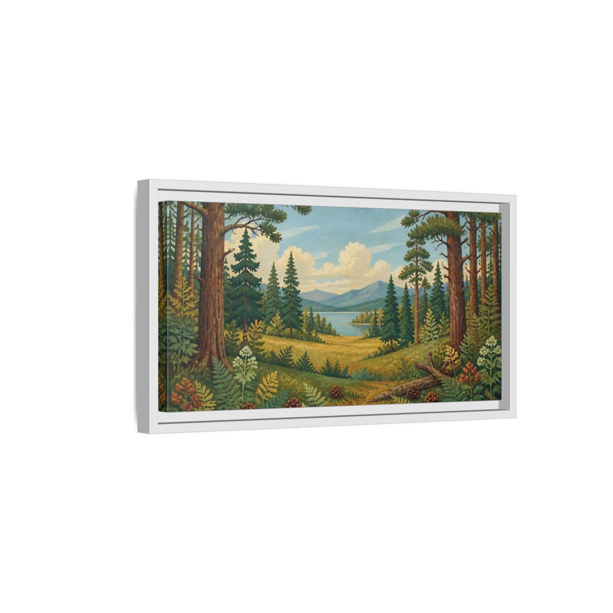Side Mockup 6. Pine Lake Meadow shown as framed canvas print