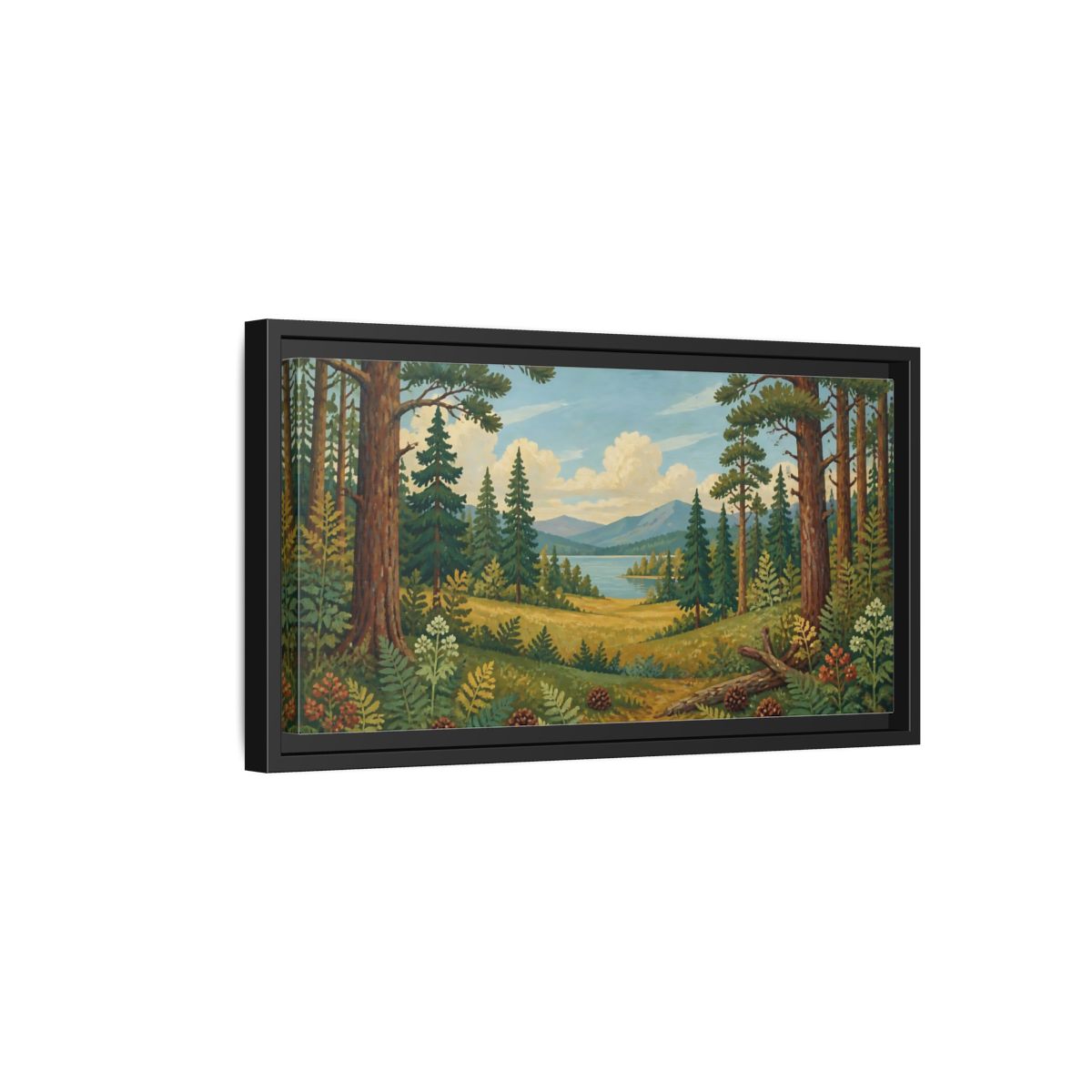 Side Mockup 8. Pine Lake Meadow shown as framed canvas print