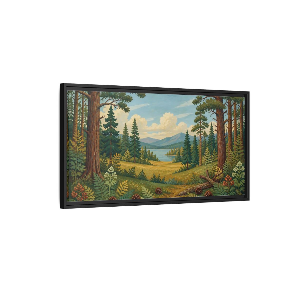 Side Mockup 2. Pine Lake Meadow shown as framed canvas print