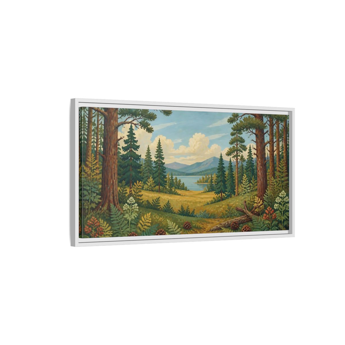 Side Mockup 1. Pine Lake Meadow shown as framed canvas print