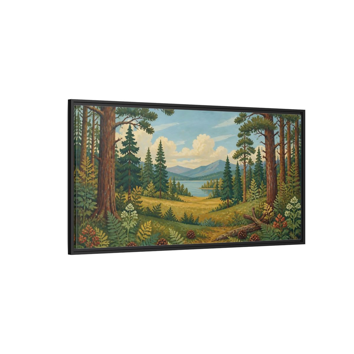 Side Mockup 5. Pine Lake Meadow shown as framed canvas print