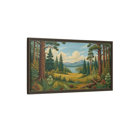 Main Mockup. Pine Lake Meadow shown as framed canvas print