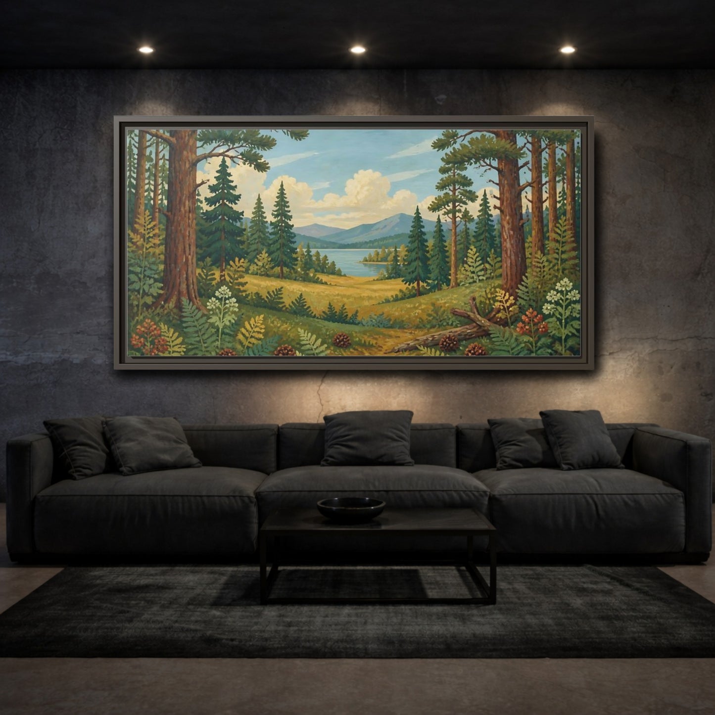 Mockup 3. Pine Lake Meadow shown as framed canvas print