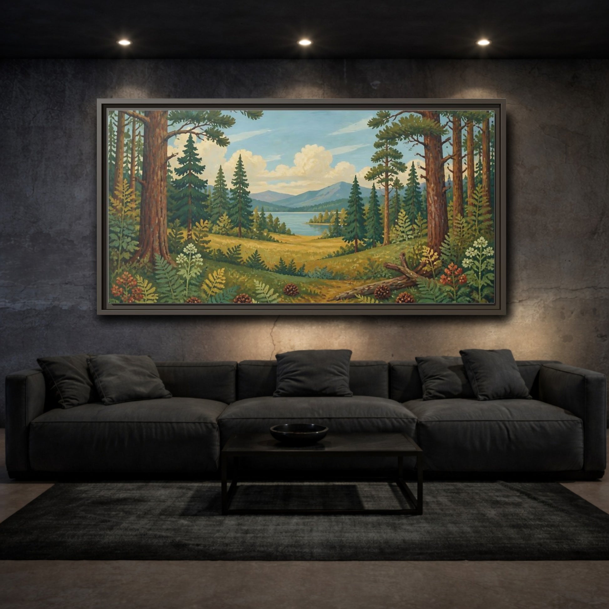 Mockup 3. Pine Lake Meadow shown as framed canvas print