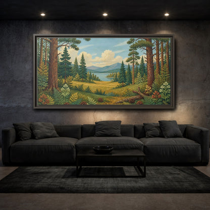 Mockup 3. Pine Lake Meadow shown as framed canvas print