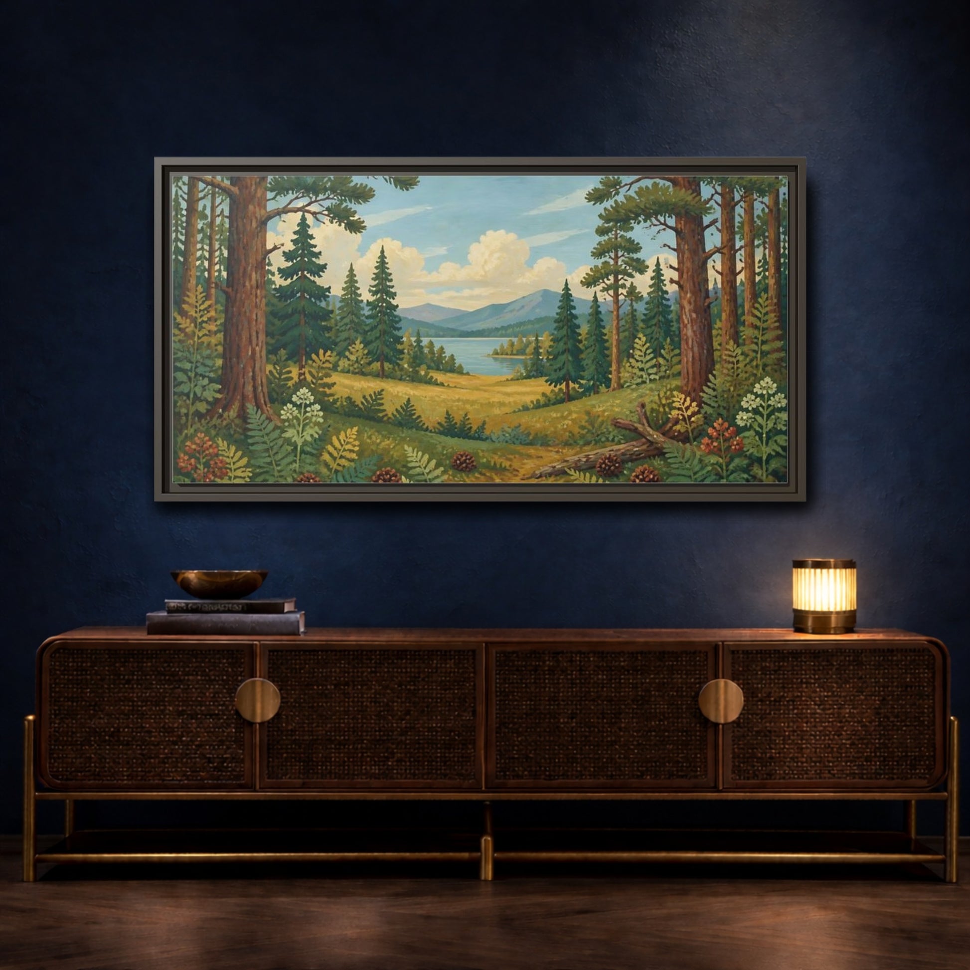 Mockup 4. Pine Lake Meadow shown as framed canvas print