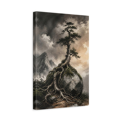 Side Mockup 4. Pine Tree On Boulder shown as canvas print