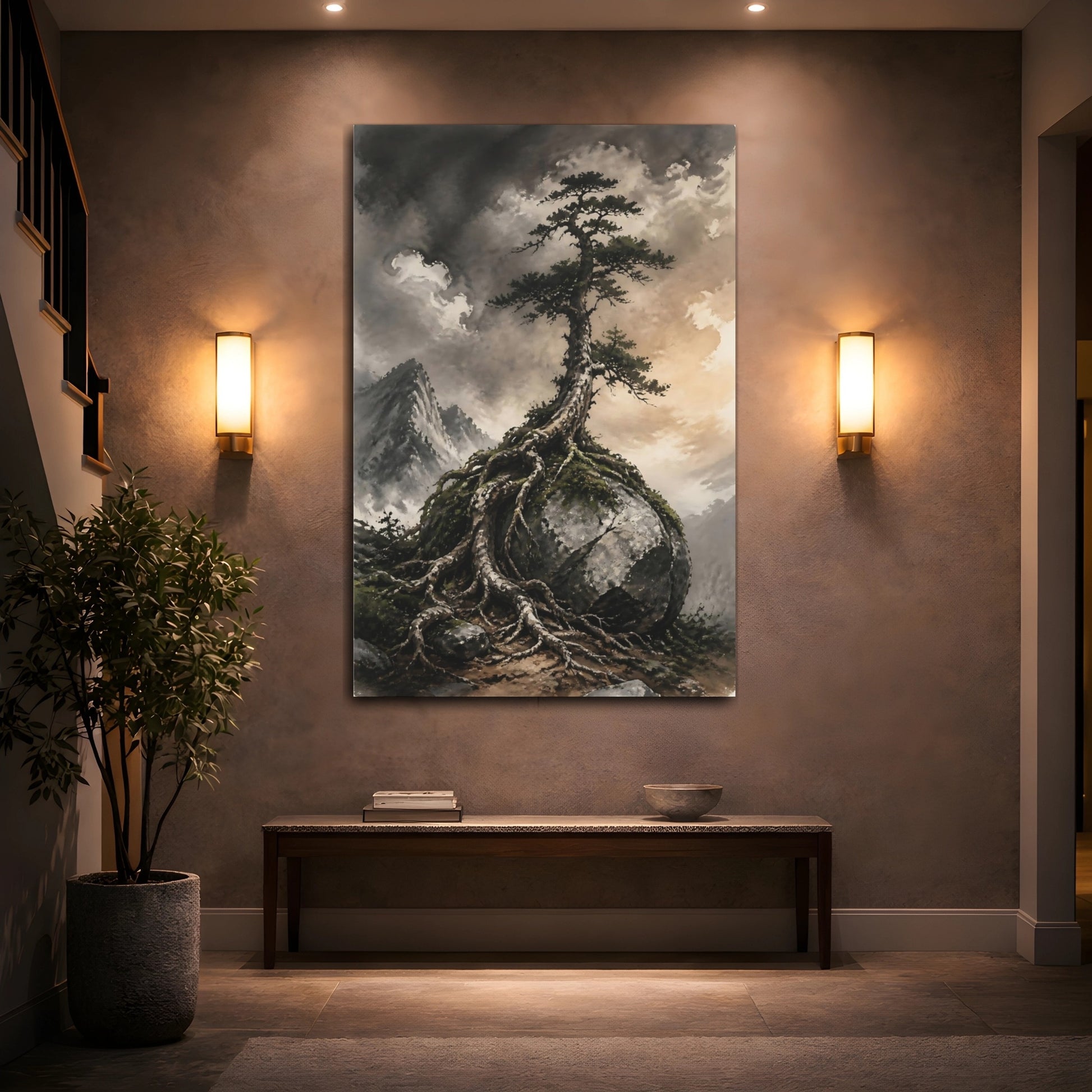 Mockup 2. Pine Tree On Boulder shown as canvas print