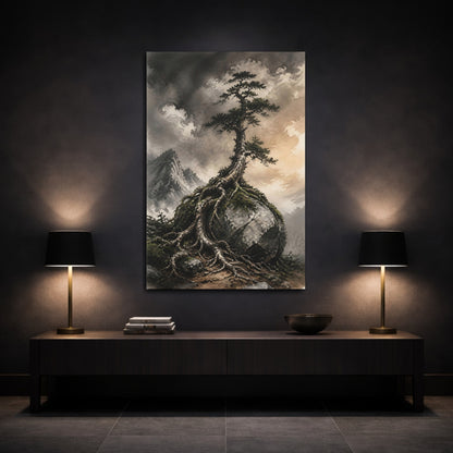 Mockup 3. Pine Tree On Boulder shown as canvas print