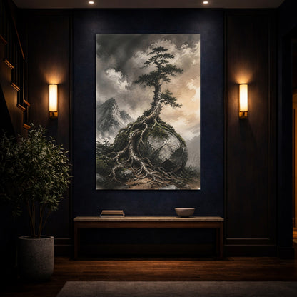 Mockup 4. Pine Tree On Boulder shown as canvas print