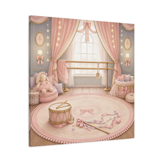 Main Mockup. Pink Ballet Nursery Scene shown as canvas print