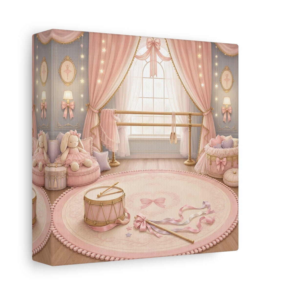 Side Mockup 2. Pink Ballet Nursery Scene shown as canvas print