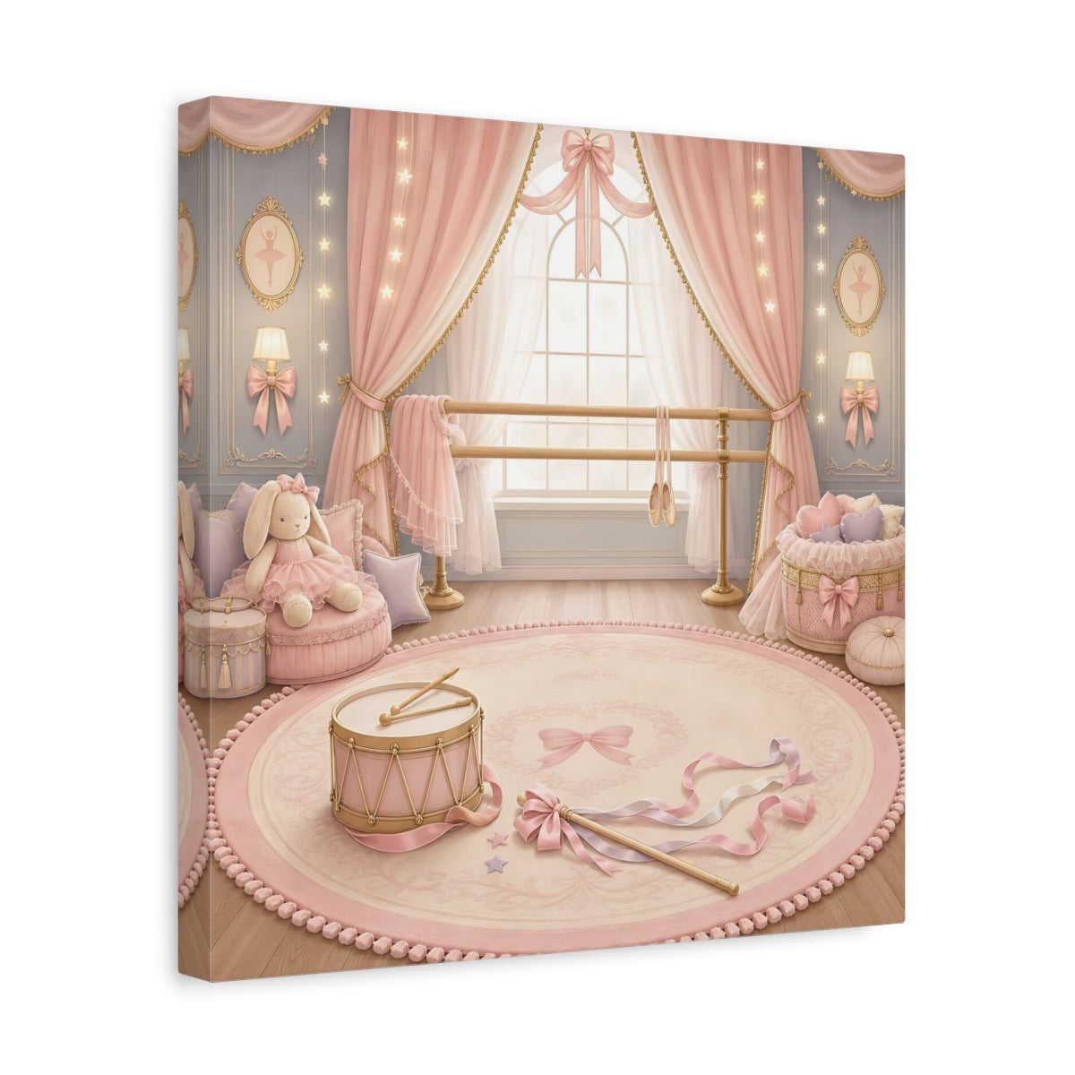 Side Mockup 7. Pink Ballet Nursery Scene shown as canvas print