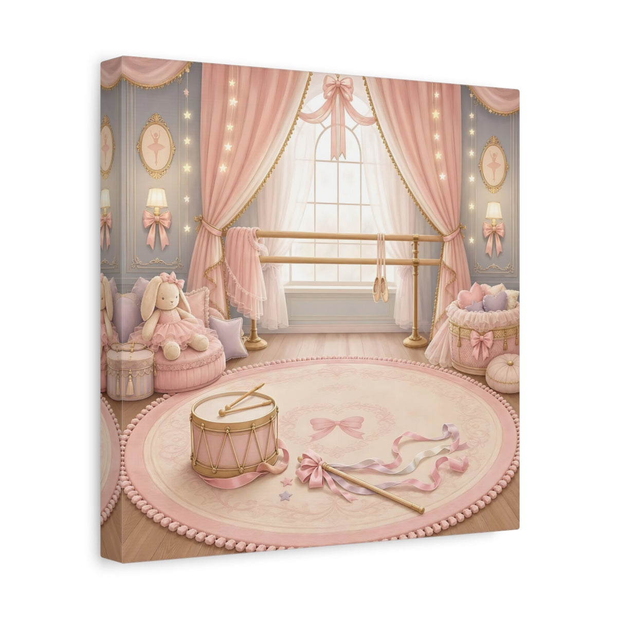 Side Mockup 8. Pink Ballet Nursery Scene shown as canvas print