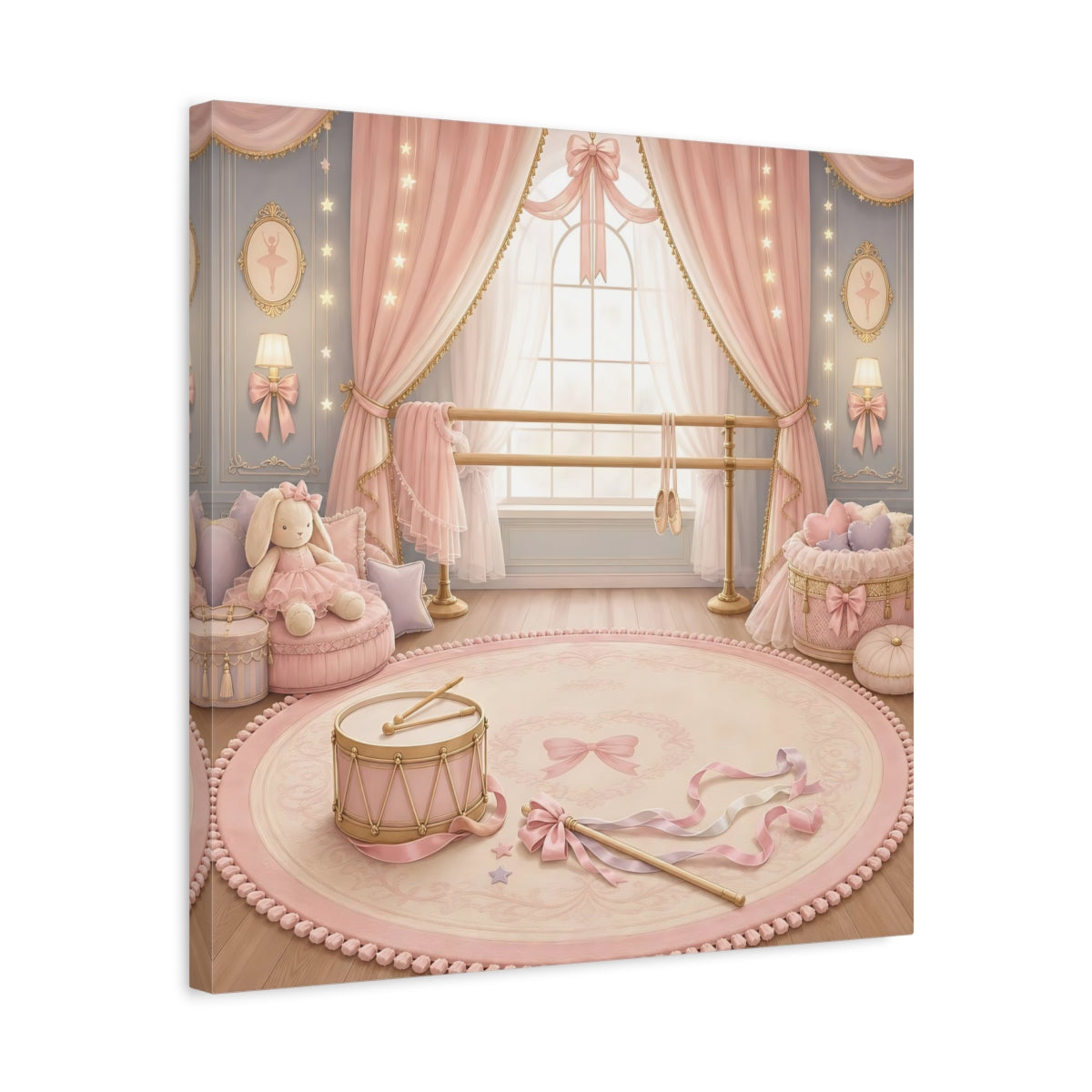 Side Mockup 5. Pink Ballet Nursery Scene shown as canvas print