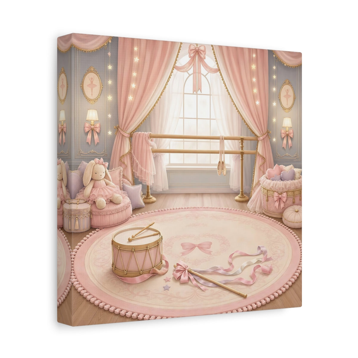 Side Mockup 9. Pink Ballet Nursery Scene shown as canvas print