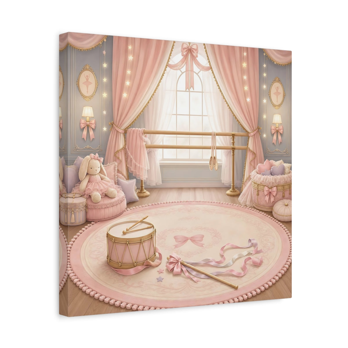 Side Mockup 6. Pink Ballet Nursery Scene shown as canvas print