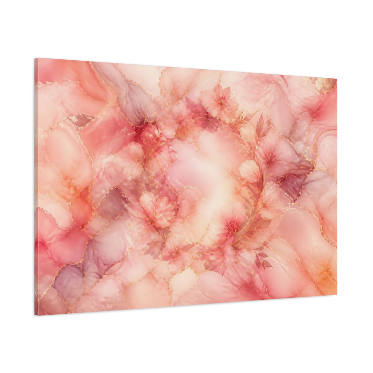 Side Mockup 1. Pink Blossom Wreath shown as canvas print