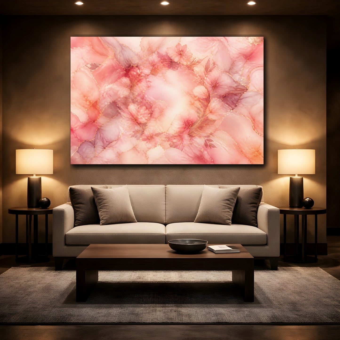 Mockup 2. Pink Blossom Wreath shown as canvas print