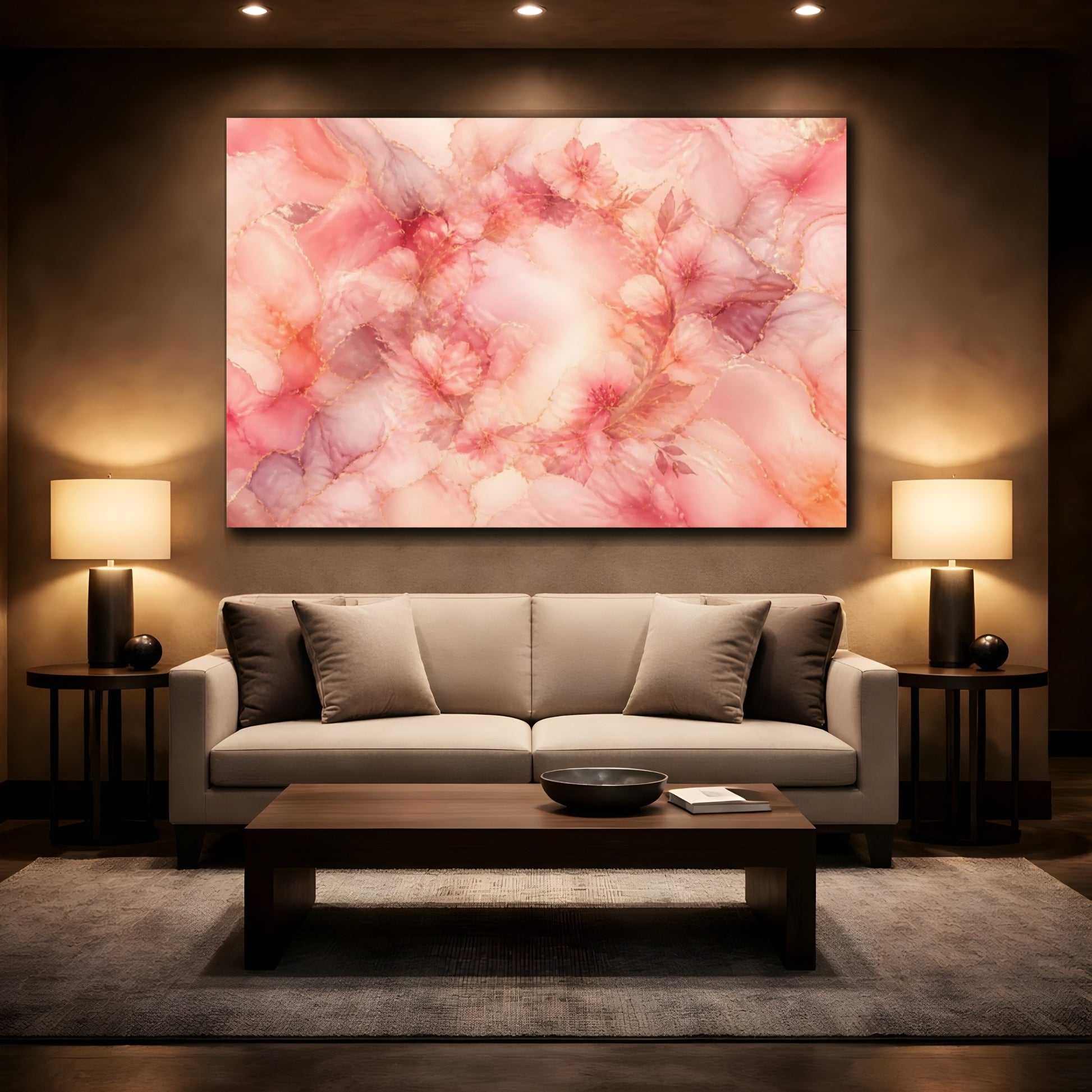 Mockup 2. Pink Blossom Wreath shown as canvas print