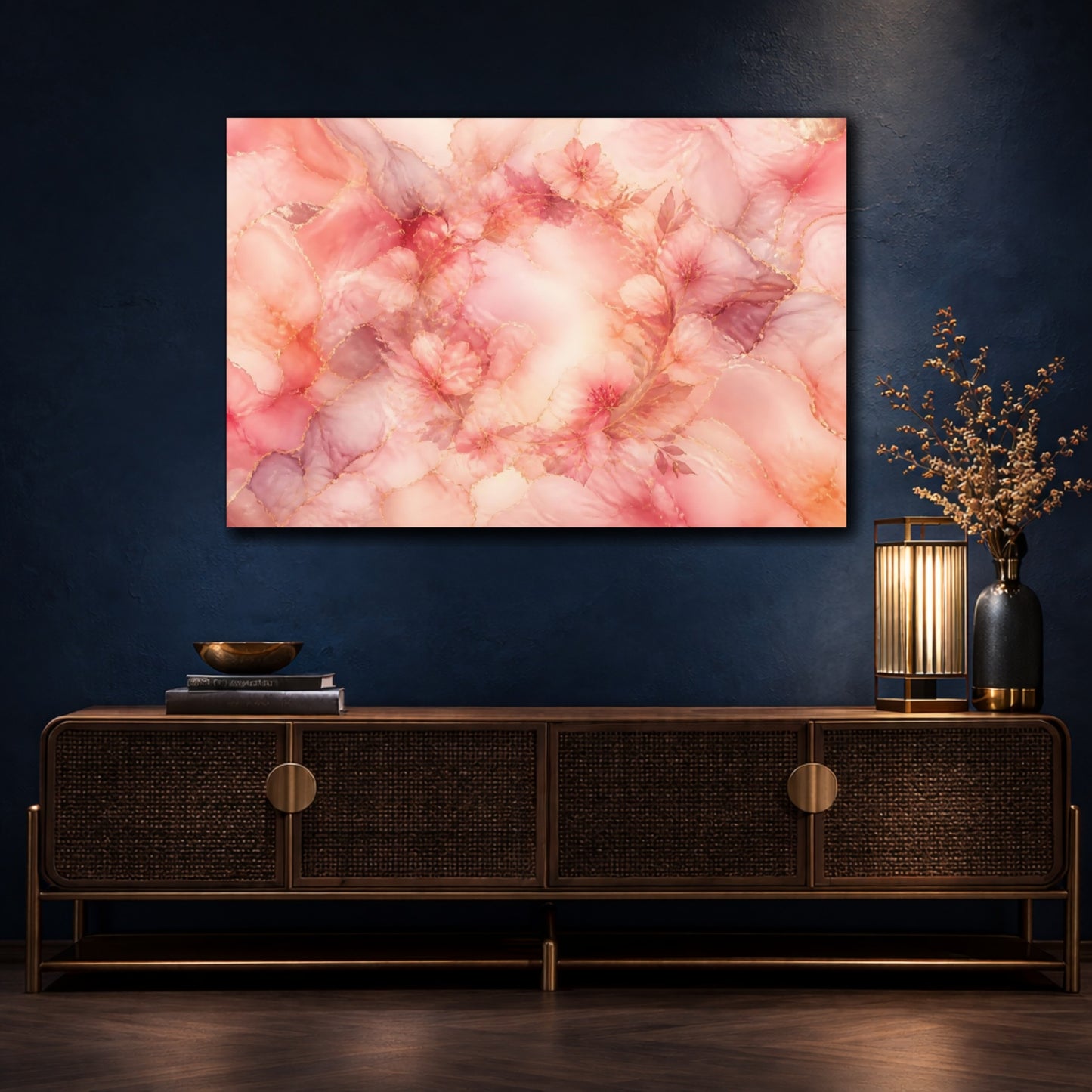 Mockup 4. Pink Blossom Wreath shown as canvas print