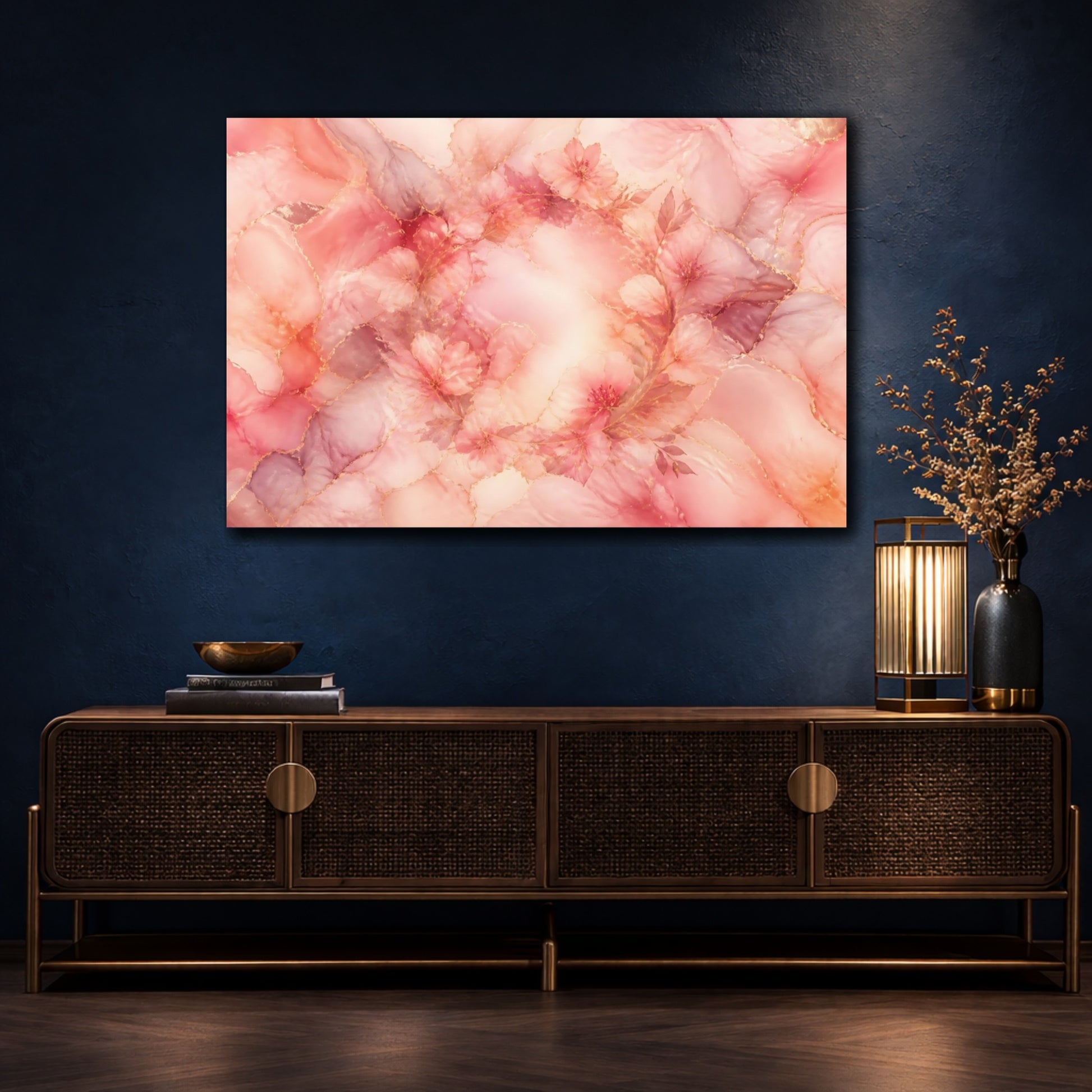 Mockup 4. Pink Blossom Wreath shown as canvas print