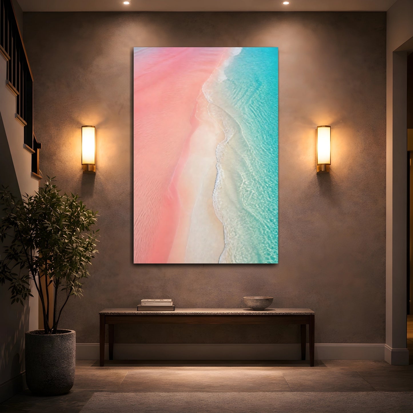 Mockup 2. Pink Coastal Sandbar shown as canvas print