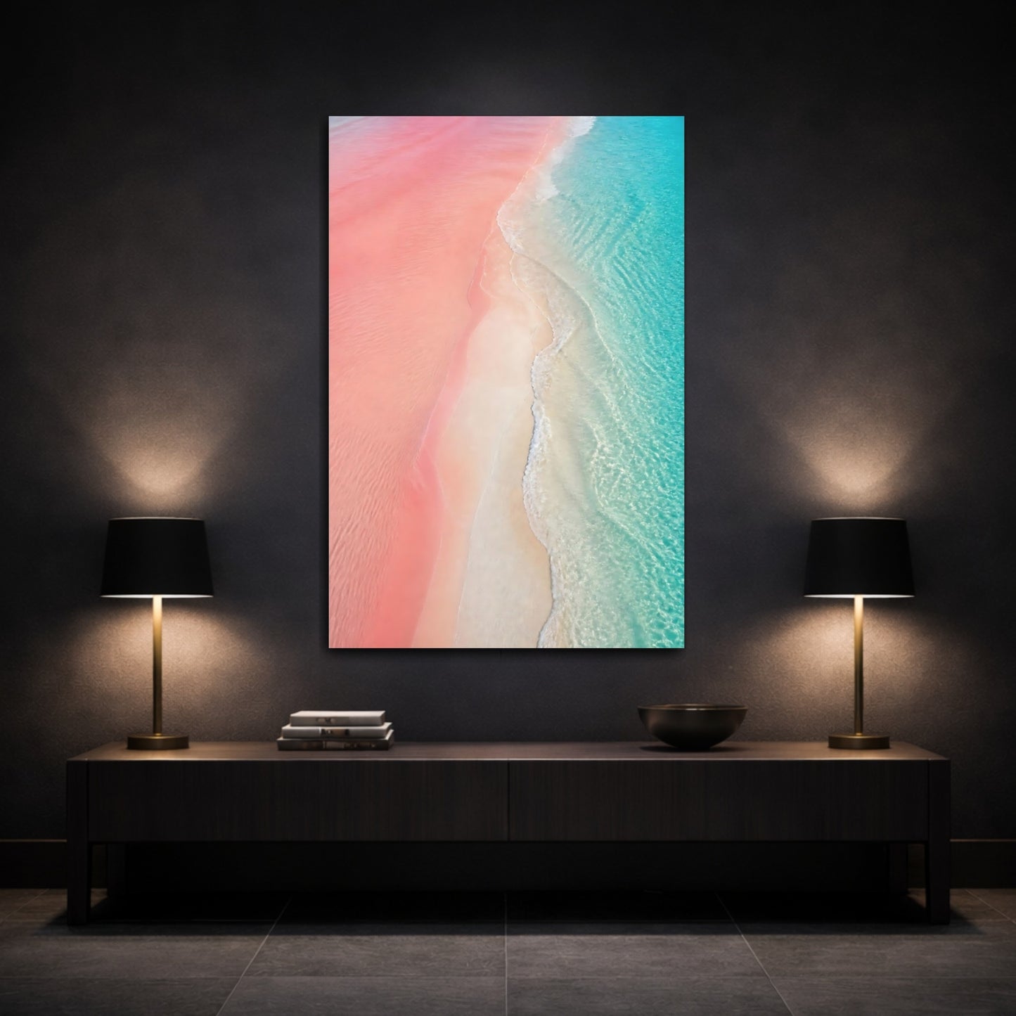 Mockup 3. Pink Coastal Sandbar shown as canvas print
