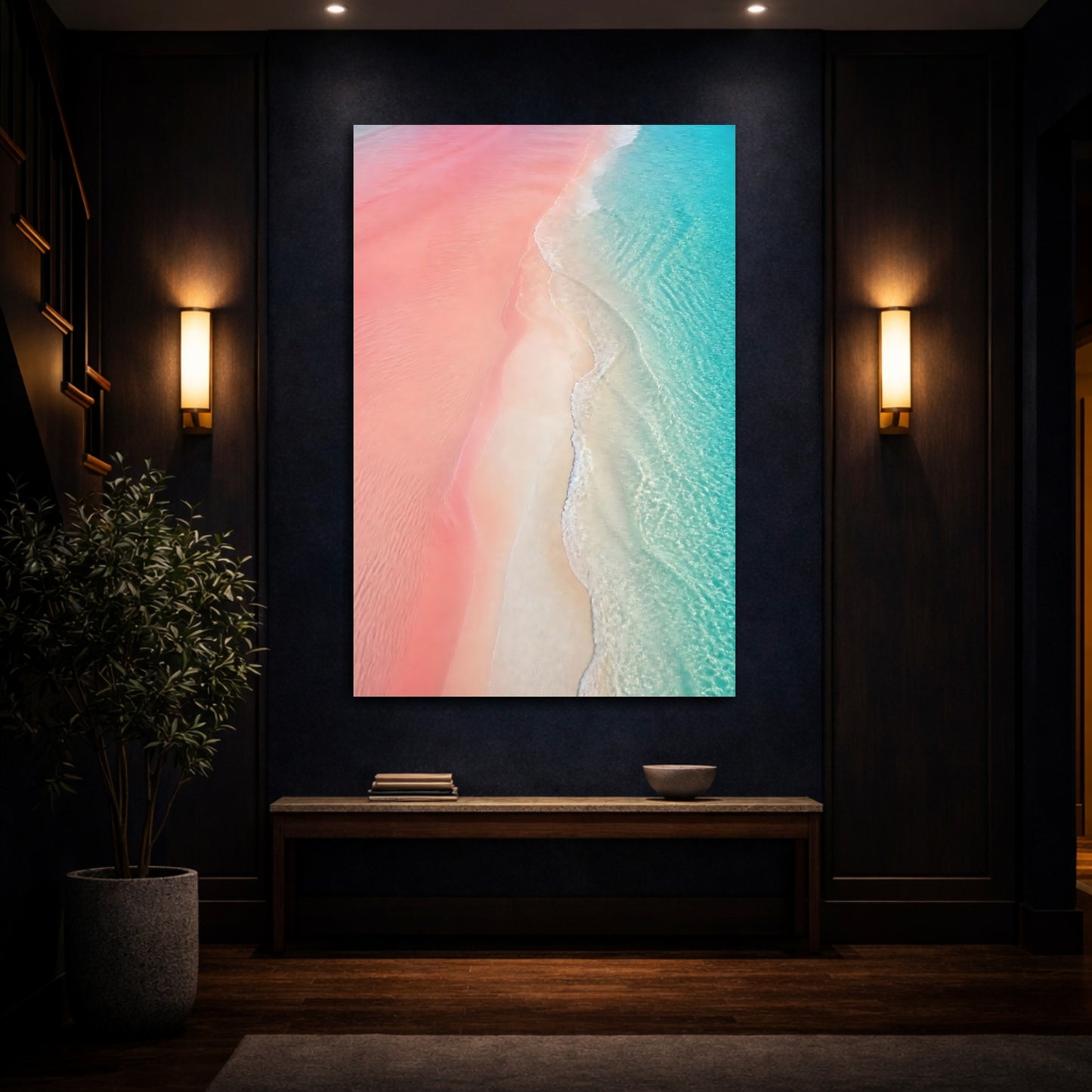 Mockup 4. Pink Coastal Sandbar shown as canvas print