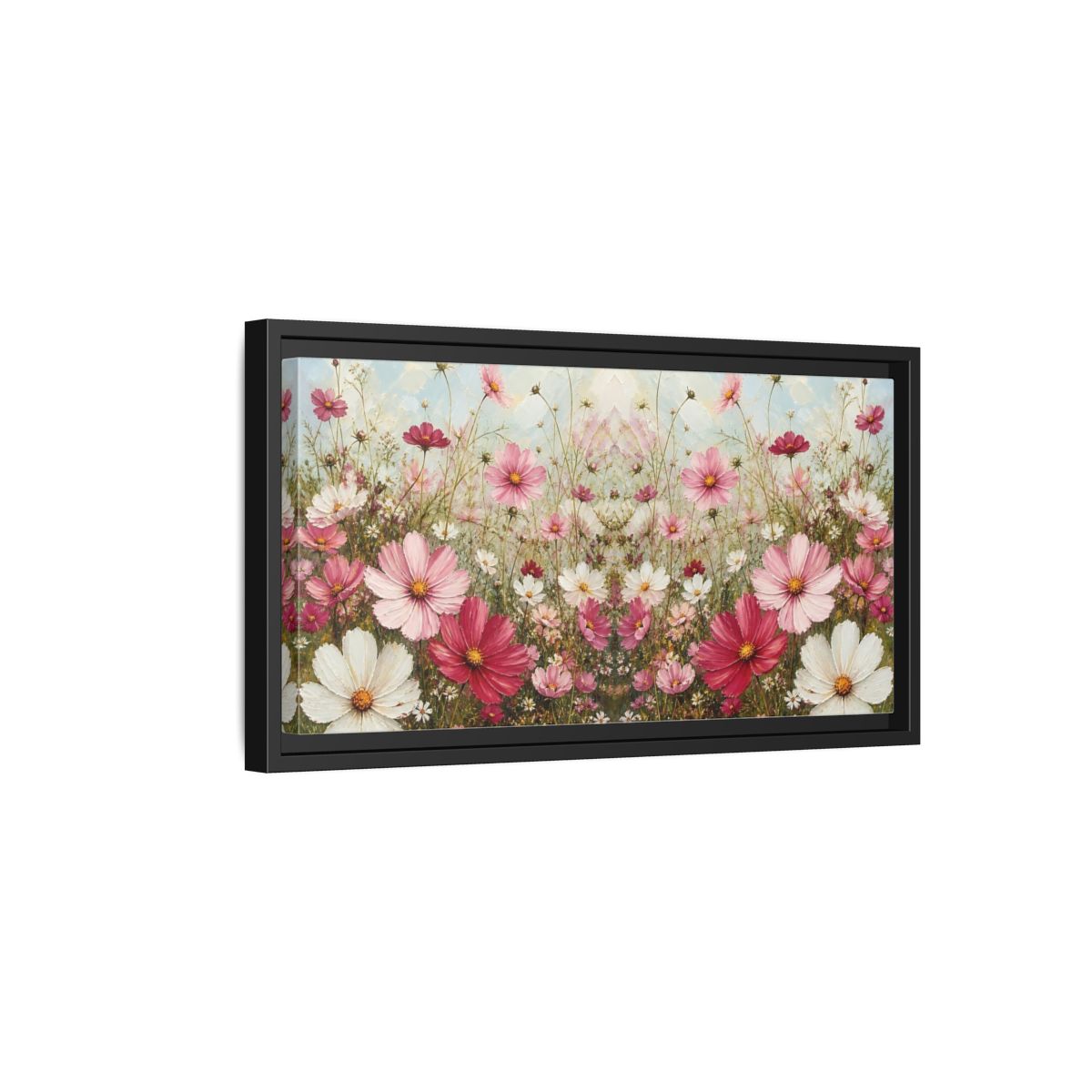 Side Mockup 8. Pink Cosmos Meadow shown as framed canvas print