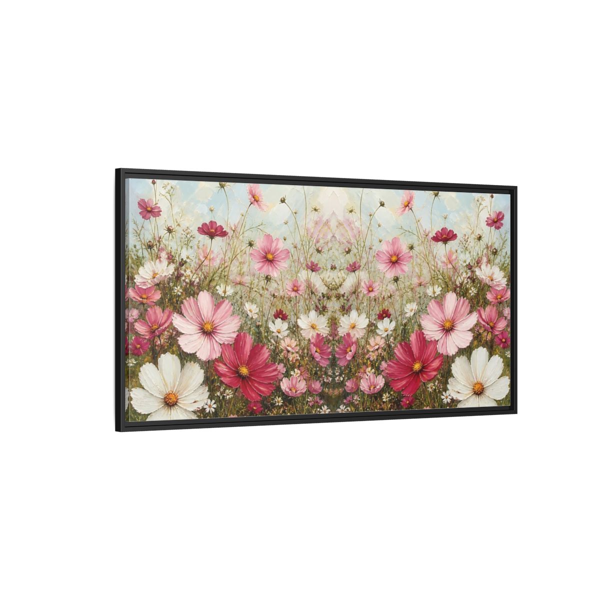 Side Mockup 5. Pink Cosmos Meadow shown as framed canvas print