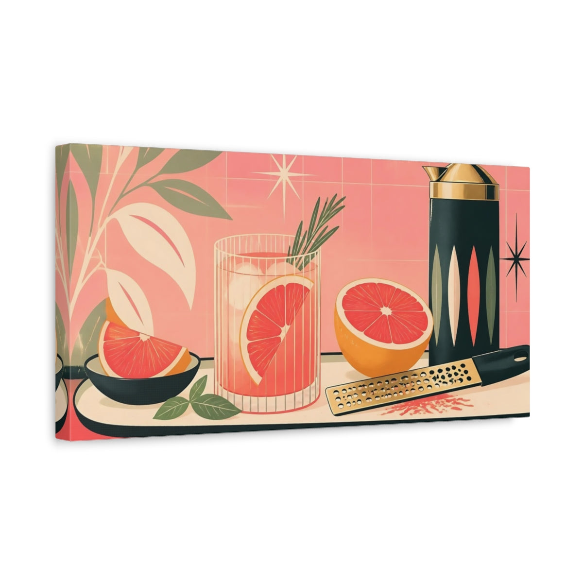 Side Mockup 3. Pink Grapefruit Cocktail shown as canvas print