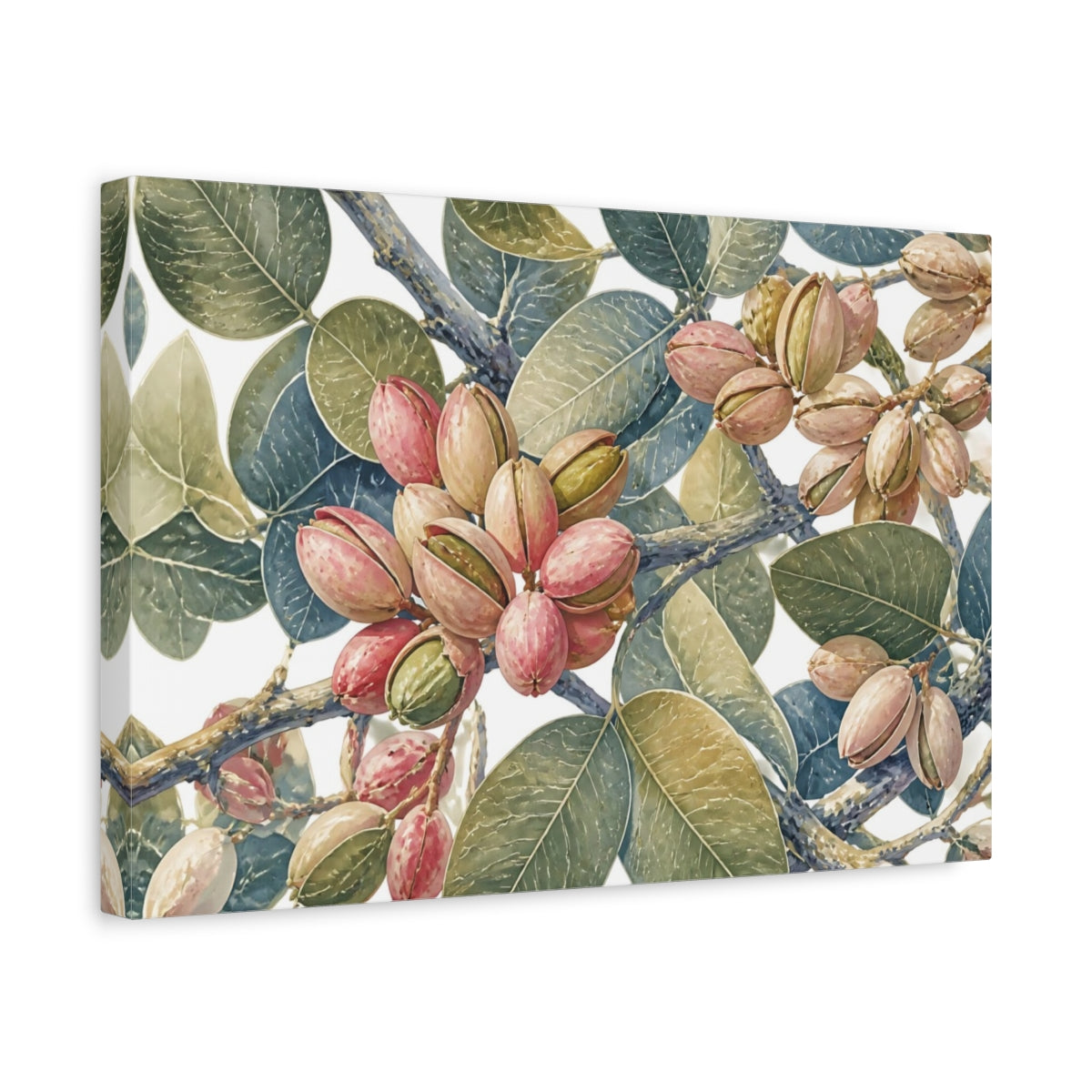 Side Mockup 4. Pistachio Branches shown as canvas print