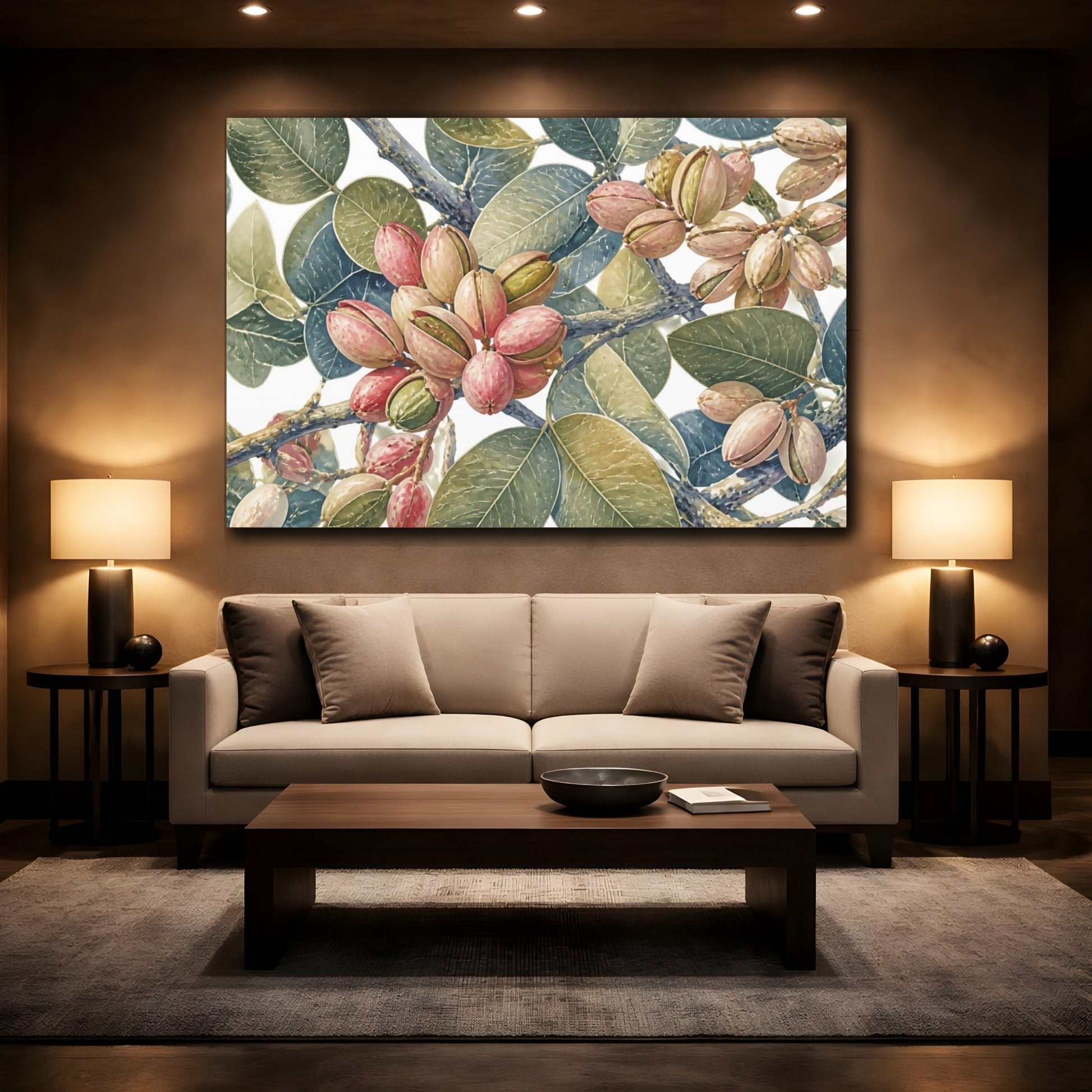 Mockup 2. Pistachio Branches shown as canvas print