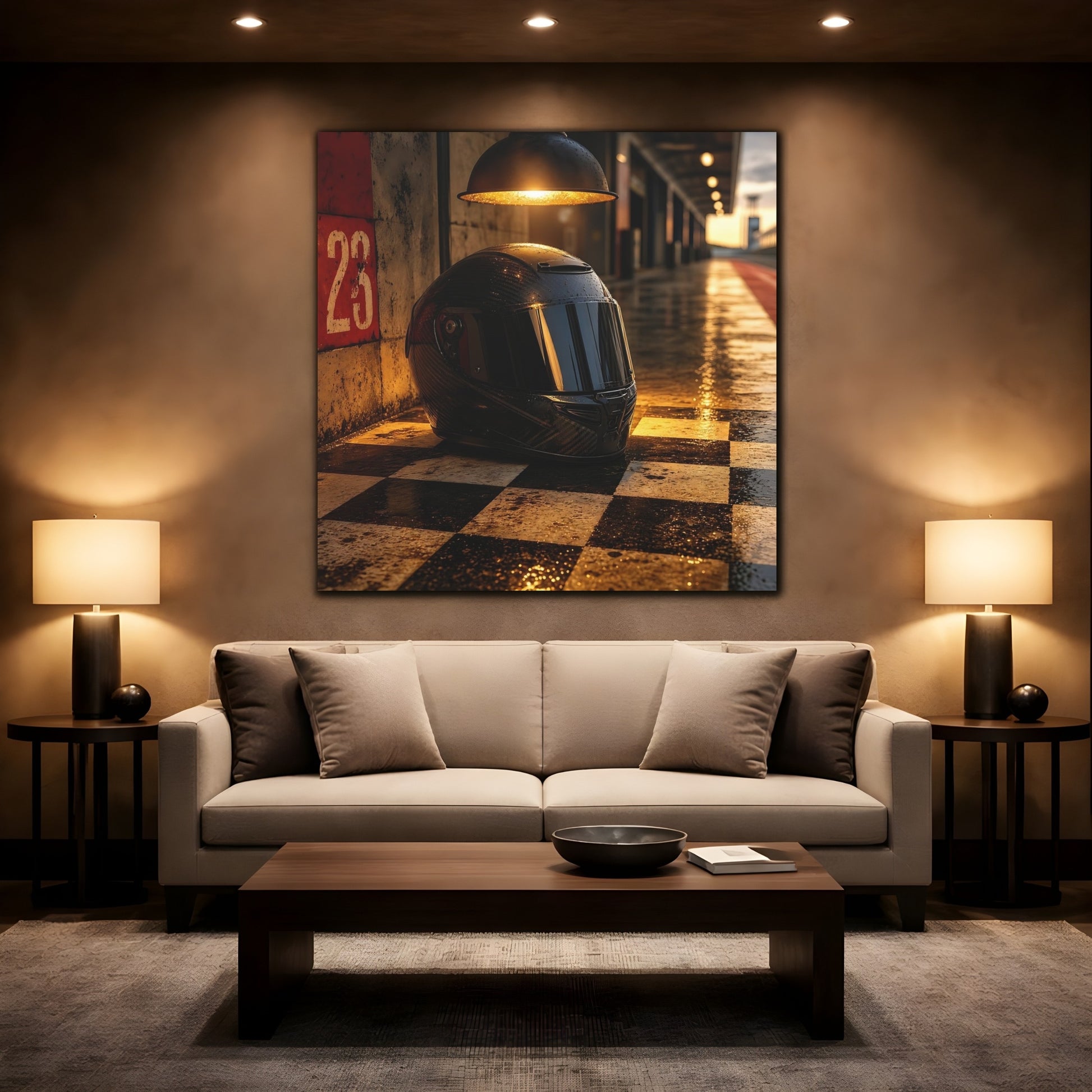 Mockup 2. Pit Lane Racing Helmet shown as canvas print