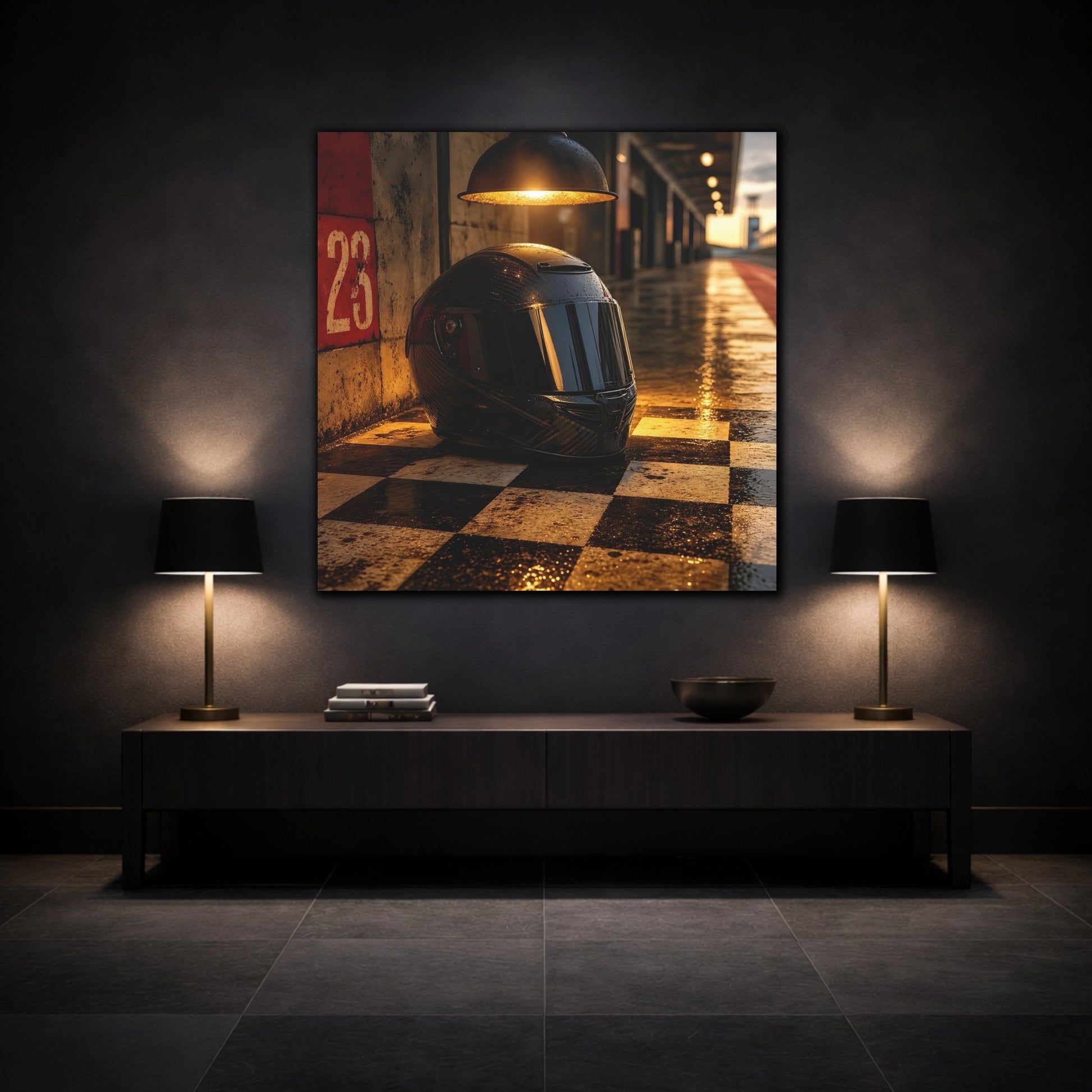 Mockup 3. Pit Lane Racing Helmet shown as canvas print