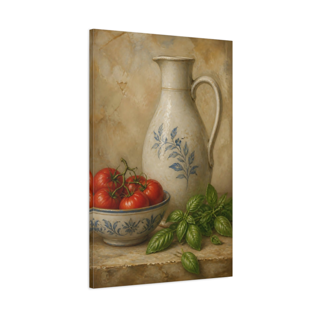 Main Mockup. Pitcher With Tomatoes And Basil shown as canvas print