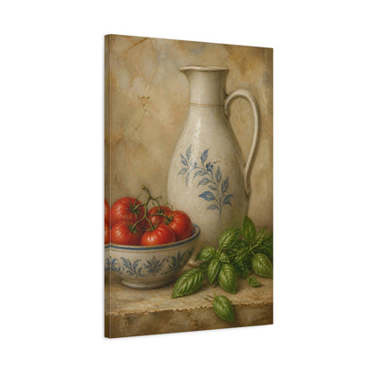 Side Mockup 2. Pitcher With Tomatoes And Basil shown as canvas print