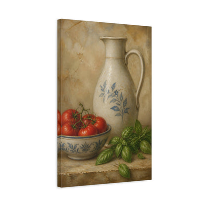 Side Mockup 3. Pitcher With Tomatoes And Basil shown as canvas print