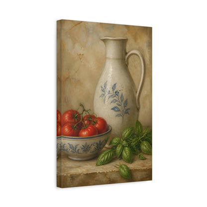 Side Mockup 4. Pitcher With Tomatoes And Basil shown as canvas print