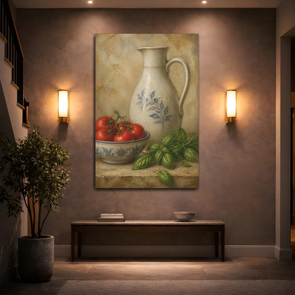 Mockup 2. Pitcher With Tomatoes And Basil shown as canvas print