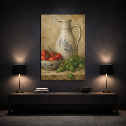 Mockup 3. Pitcher With Tomatoes And Basil shown as canvas print