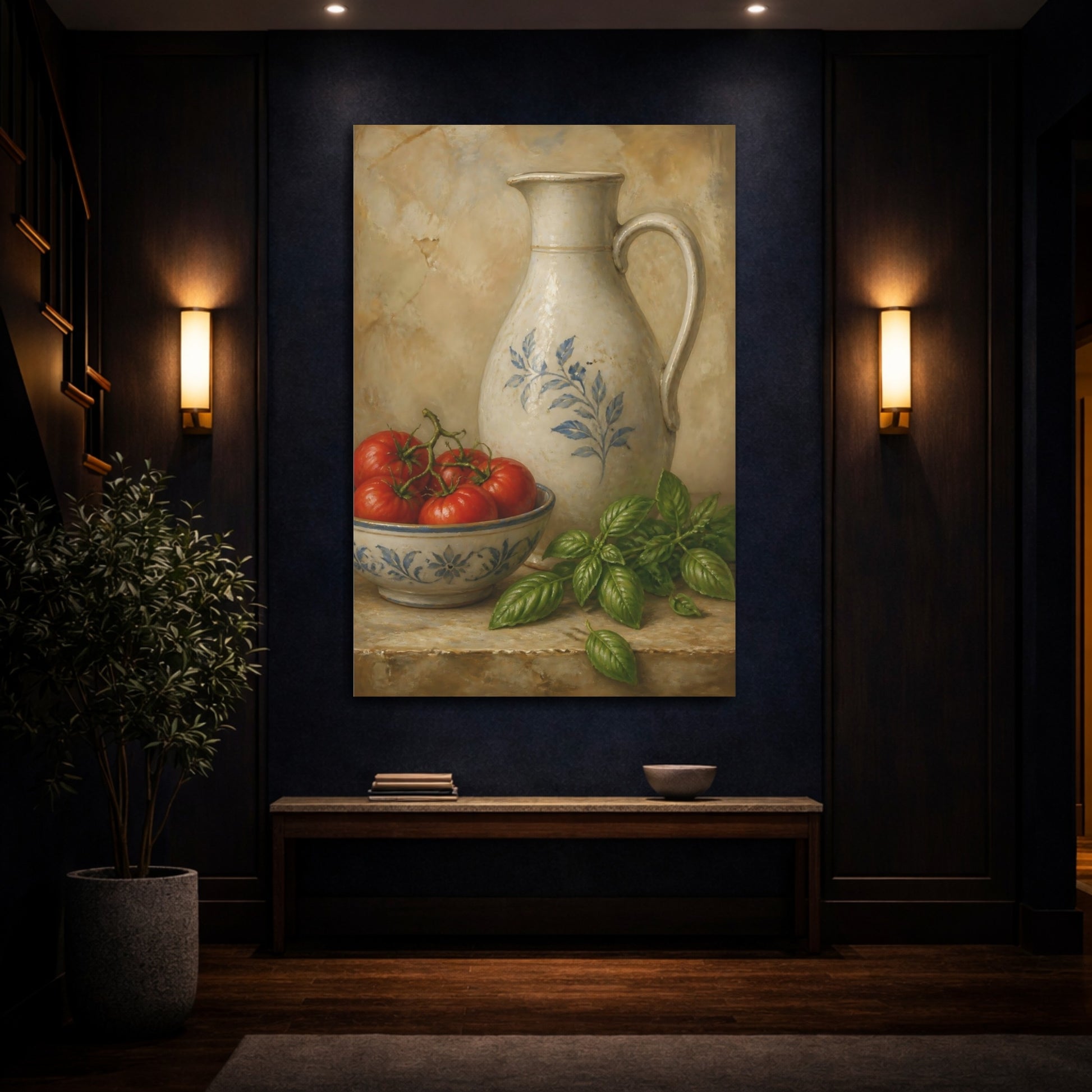 Mockup 4. Pitcher With Tomatoes And Basil shown as canvas print